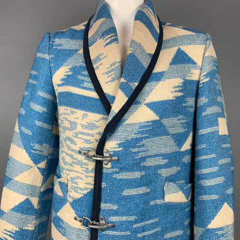 SCOTCH AND SODA Size XL Blue & Cream Navajo Acrylic Blend Shawl Collar Coat