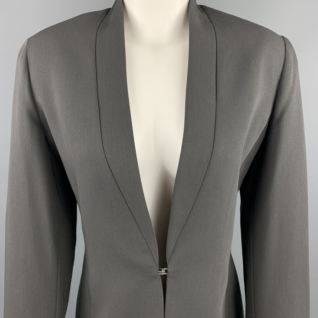 GIORGIO ARMANI Size 6 Grey Wool Shawl Cllar Hook Closure Blazer Jacket