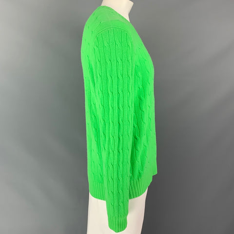 POLO by RALPH LAUREN Size XXL Green Cable Knit Cashmere Crew-Neck Sweater