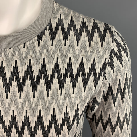 PAUL SMITH JEANS Size S Zig Zag Grey Cotton Crew-Neck Pullover Sweater