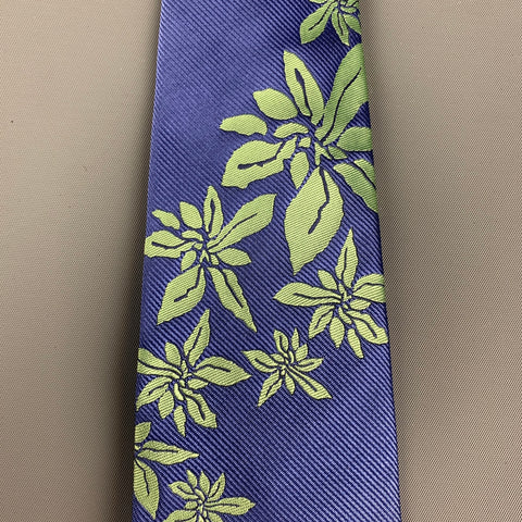 DRIES VAN NOTEN Blue Green Floral Silk Tie