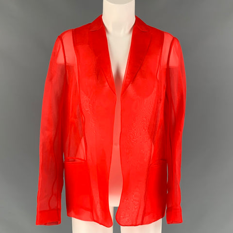 PORTS 1961 Chaqueta de solapa de muesca transparente de seda roja talla 8
