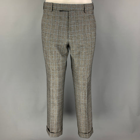 RALPH LAUREN Purple Label 38 Short Gray Glenplaid Wool Cashmere Suit