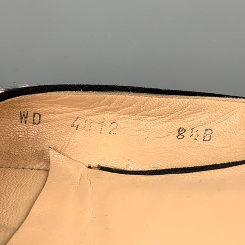 RALPH LAUREN Talla 8.5 Zapatos planos de pelo de becerro con estampado de cebra en beige y marrón
