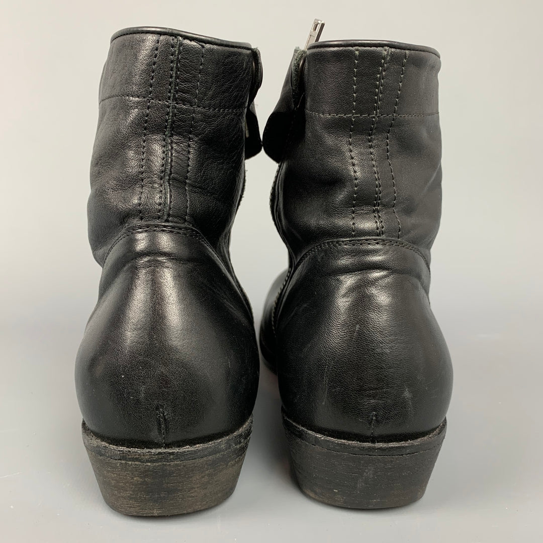 RICK OWENS Size 11 Black Leather Side Zipper Ankle Boots