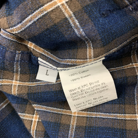 UNIVERSAL WORKS Size L Navy & Brown Plaid Cotton Button Up Long Sleeve Shirt