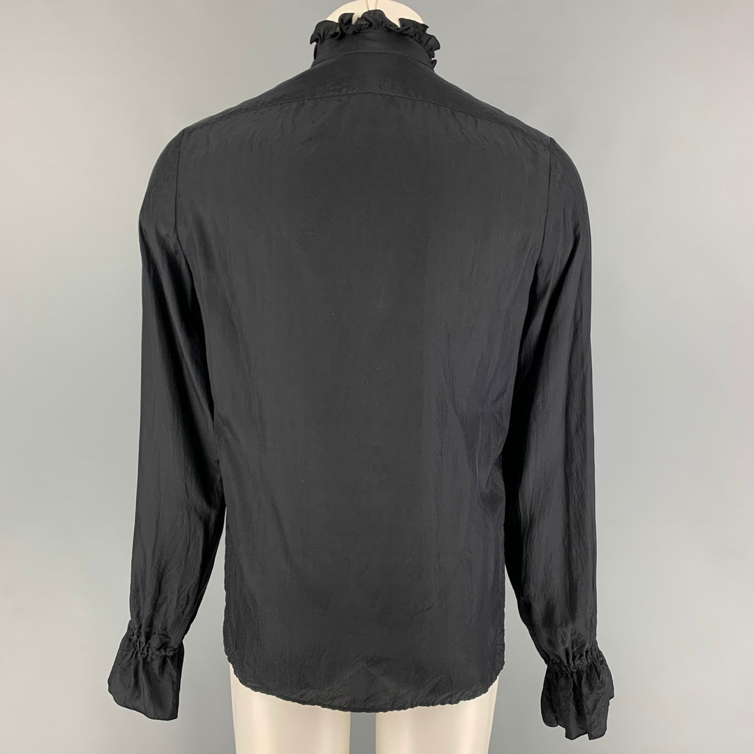 GUCCI Size XS Black Ruffled Silk Elastic Cuffs Long Sleeve Shirt