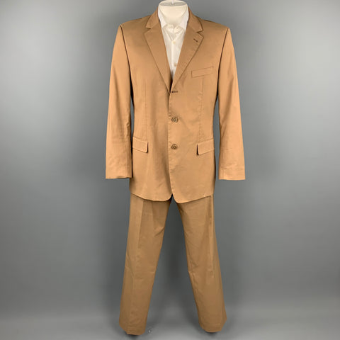 HUGO BOSS Size 44 Regular Tan Cotton Notch Lapel Suit