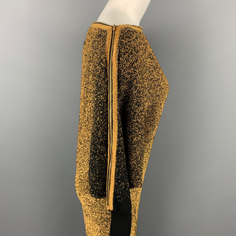 JEAN PAUL GAULTIER Taille XS Robe droite en laine métallisée or et noir