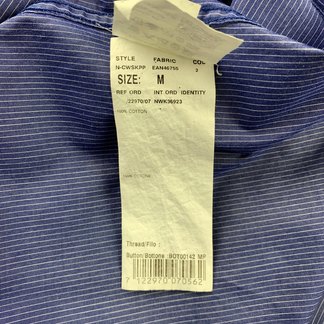 WOOSTER + LARDINI Size M Blue & White Pinstripe Cotton Short Sleeve Shirt