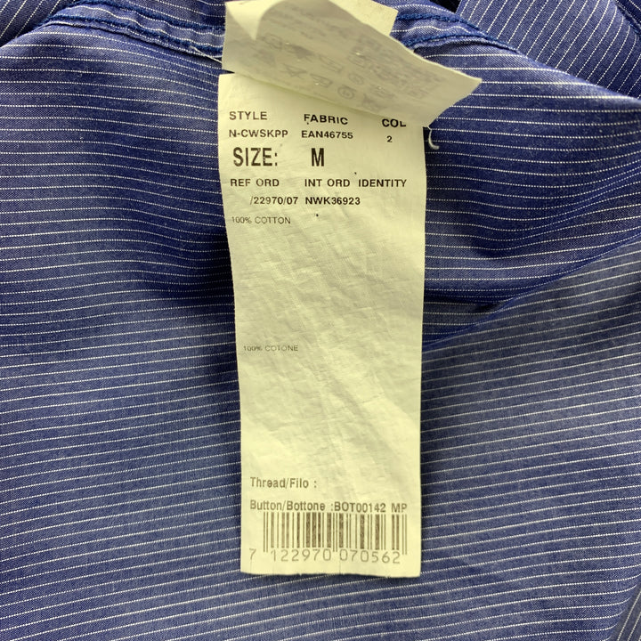 WOOSTER + LARDINI Taille M Chemise à manches courtes en coton à fines rayures bleues et blanches