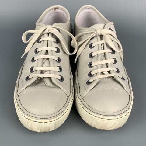 LANVIN Talla 12 Zapatillas con cordones de cuero gris claro y blanco