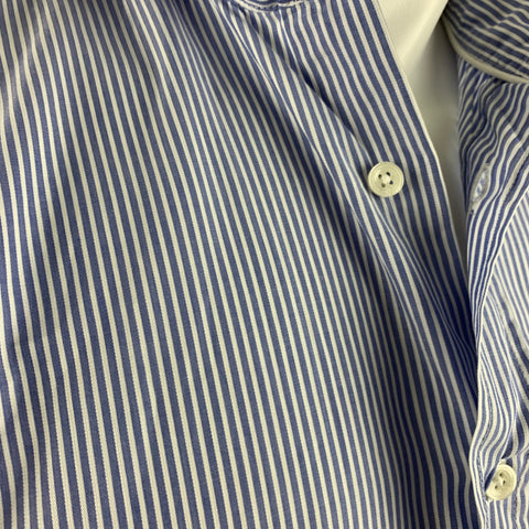 SUITSUPPLY Size M Blue White Stripe Cotton Spread Collar Long Sleeve Shirt