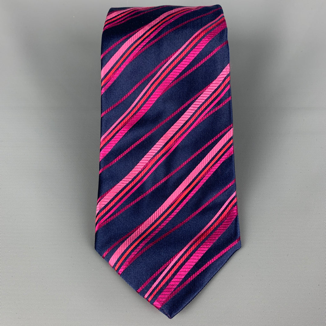 PAUL SMITH Navy Pink Stripe Silk Neck Tie