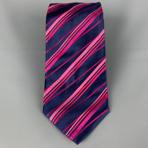 PAUL SMITH Navy Pink Stripe Silk Neck Tie