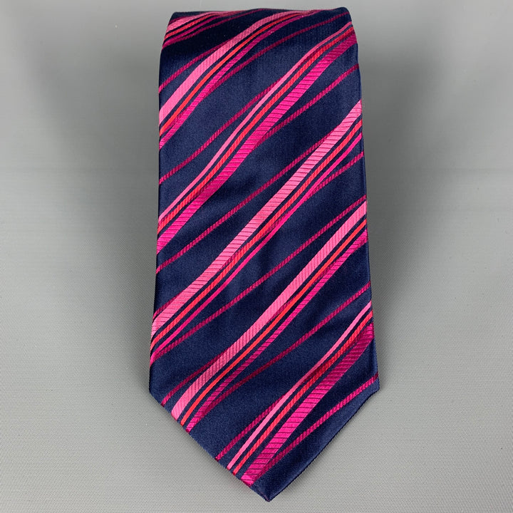 PAUL SMITH Navy Pink Stripe Silk Neck Tie