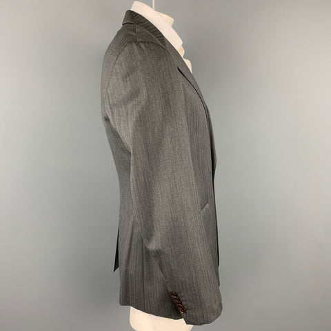PAUL SMITH The Byard Size 40 Grey Herringbone Wool Notch Lapel Sport Coat