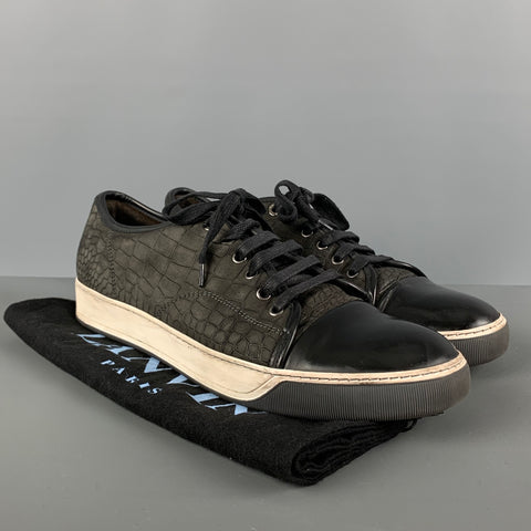 LANVIN Size 11 Black Textured Lace Sneakers