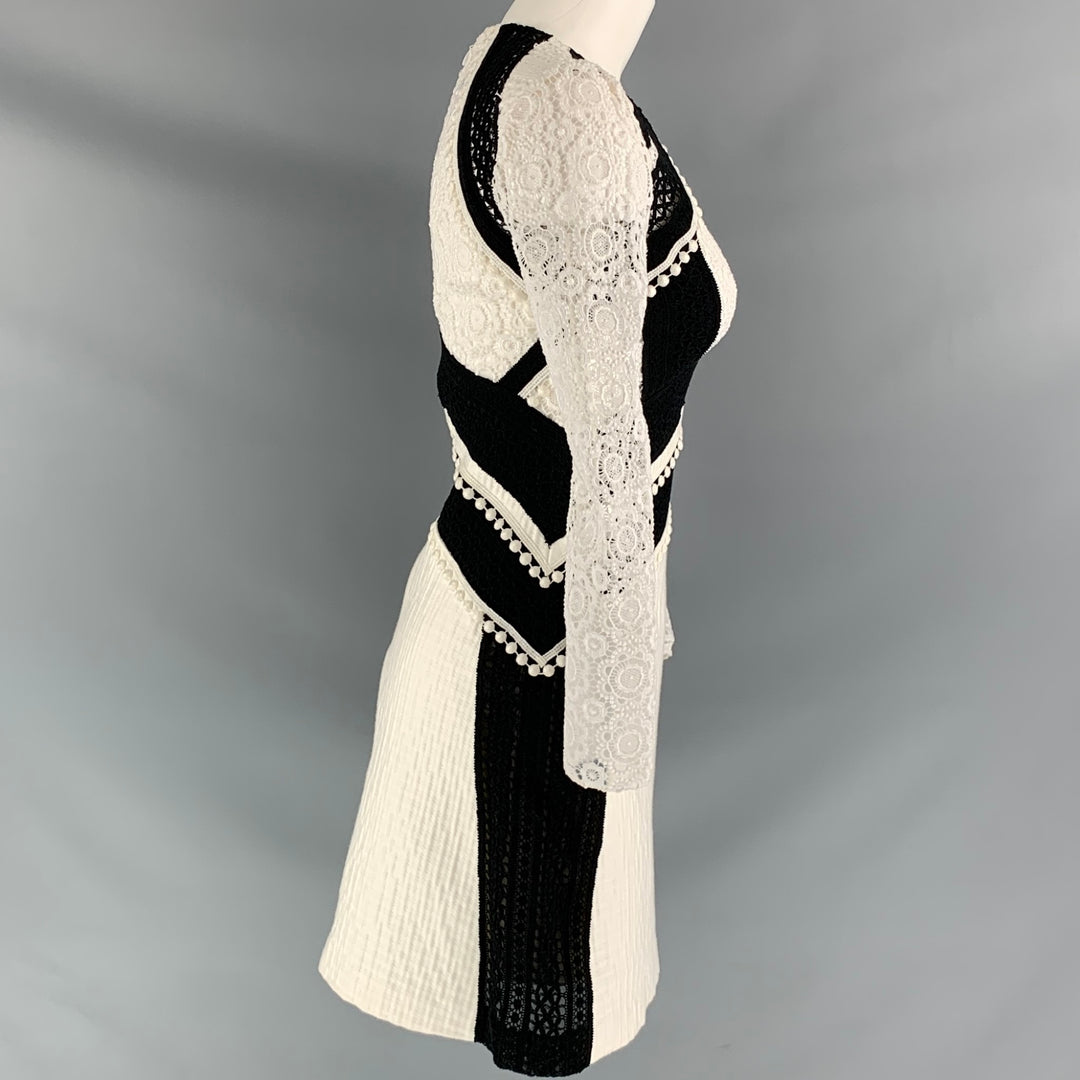 BURBERRY PRORSUM Size 2 White Black Cotton Blend Lace Knee-Length Dres Sui Generis Designer Consignment BURBERRY PRORSUM Size 2 White Black Cotton Blend Lace Knee-Length Dres Sui Generis Designer Consignment