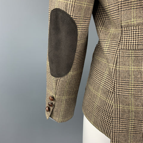 FACONNABLE Talla 6 Chaqueta con solapa de muesca de lana / cachemira a cuadros marrón Glen