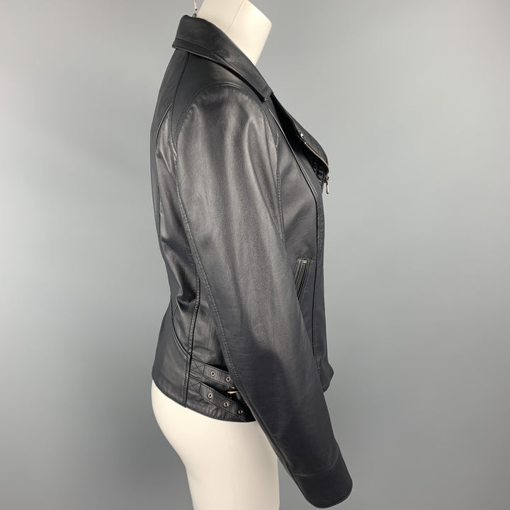 GIZIA Size 4 Navy Leather Zip Fly Motorcycle Jacket