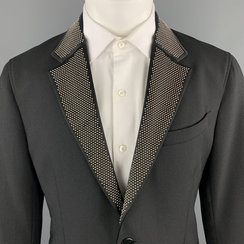 ALEXANDER MCQUEEN Talla 42 Abrigo deportivo de lana / mohair con solapa de muesca con tachuelas negro