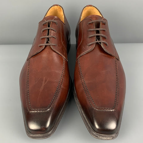 MAGNANNI Size 11.5 Brown Leather Lace Up Square Toe Loafers
