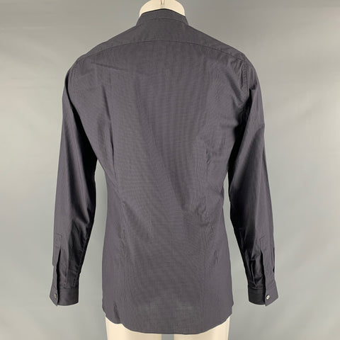 LANVIN Size M Grey Black Houndstooth Cotton Nehru Collar Long Sleeve Shirt