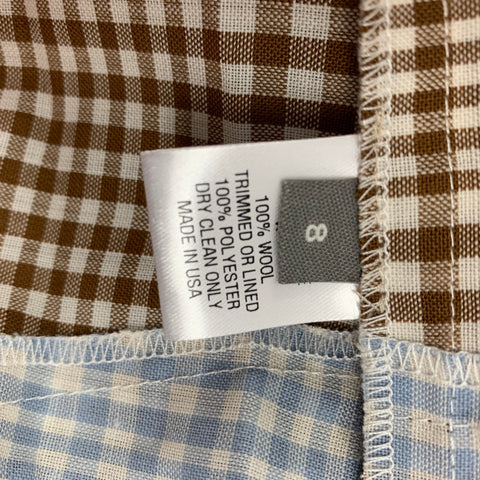 LELA ROSE 2019 Size 8 White Blue Brown Cotton Gingham Pleated Long Dress