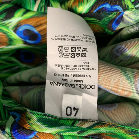 DOLCE & GABBANA Size M Green Multi-Color Silk Long Sleeve Shirt