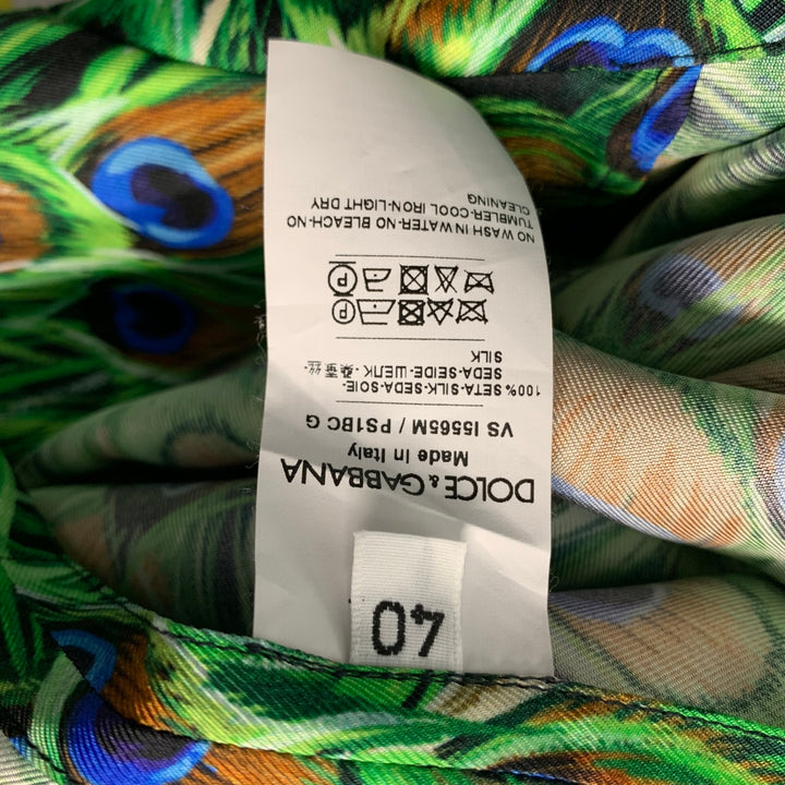 DOLCE &amp; GABBANA Camisa de manga larga de seda multicolor verde talla M