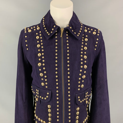 TRINA TURK Size S Purple & Gold Suede Studded Jacket