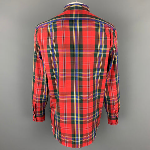 ALEXANDER MCQUEEN Size XL Multi-Color Tartan Cotton Beetle Patch Button Down Long Sleeve Shirt