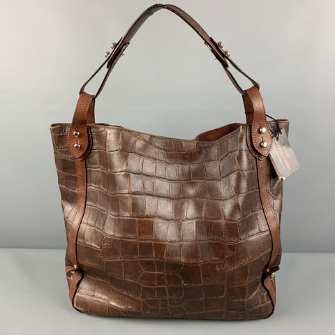 DONALD J PLINER Brown Embossed Leather Calf Tote Handbag