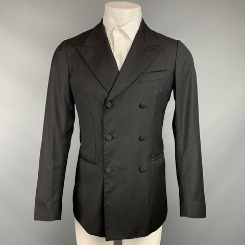 DOLCE & GABBANA Size 38 Black Wool Peak Lapel Double Breasted Sport Coat