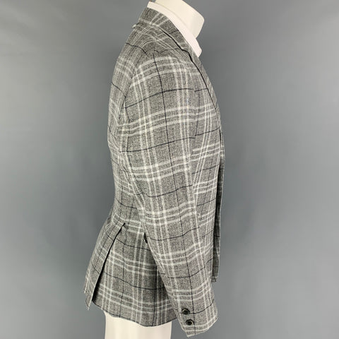 BLACK FLEECE Size 40 Light Grey Plaid Silk Blend Sport Coat