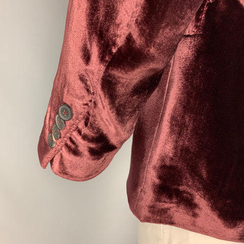 PAUL SMITH The Byard Size 44 Burgundy Black Velvet Rayon Silk Sport Coat