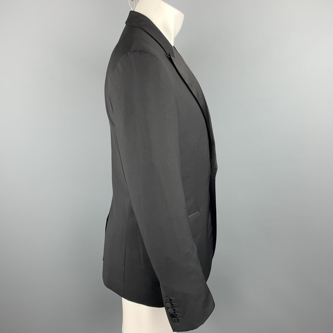 GUCCI Talla 38 Abrigo deportivo regular con solapa de pico de lana lisa negra