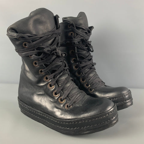 JAMES KEARNS Talla 10 Botas con cordones de piel de caballo de cuero negro