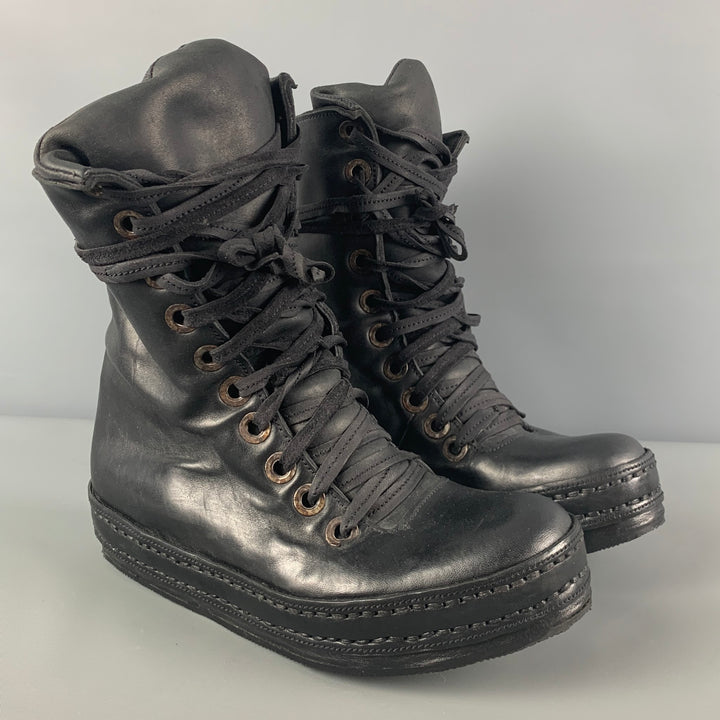 JAMES KEARNS Size 10 Black Leather Horsehide Lace Up Boots