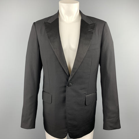 GUCCI Talla 38 Abrigo deportivo regular con solapa de pico de lana lisa negra