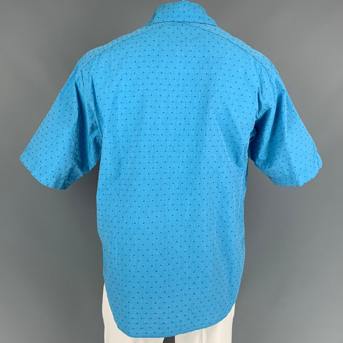 HAVER SACK Talla L Camisa Manga Corta Abotonada Algodón Lunares Azul