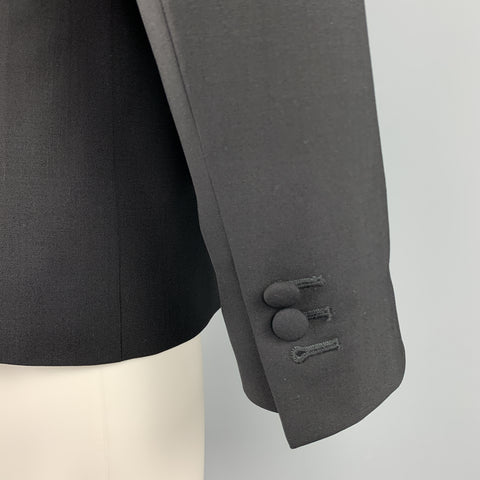 IRO Size 36 Black Wool Blend Shawl Collar Leather Trim Sport Coat
