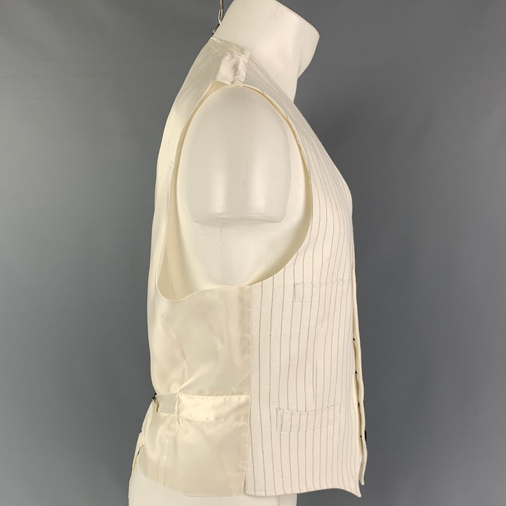 SUIT SUPPLY Size 40 White Brown Stripe Linen Cotton Vest