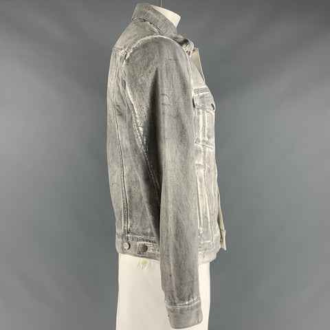 JOHN ELLIOTT Chest Size L Size L Grey White Painted Cotton Trucker Jacket