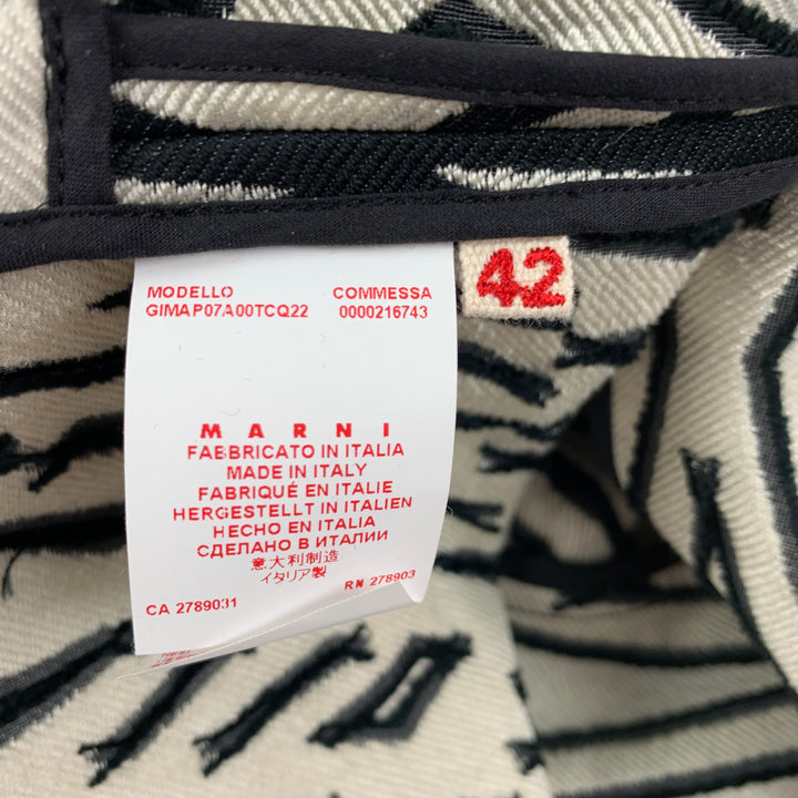 MARNI Size 6 Black White Cotton Blend Abstract Jacket