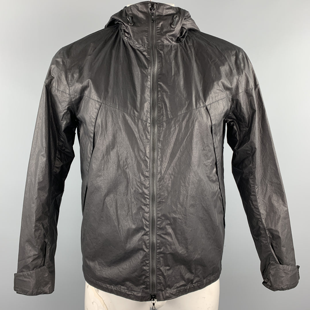 RAG & BONE Size S Black Coated Cotton Zip Up Hooded Jacket