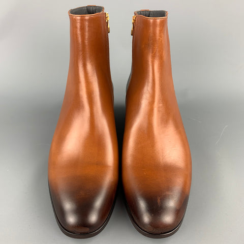 ALFRED DUNHILL Size 13 Cognac Antique Leather Side Zipper Duke Boots