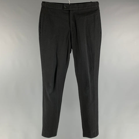 SPENCER HART Size 34 Black Seersucker Cotton Side Tabs Dress Pants