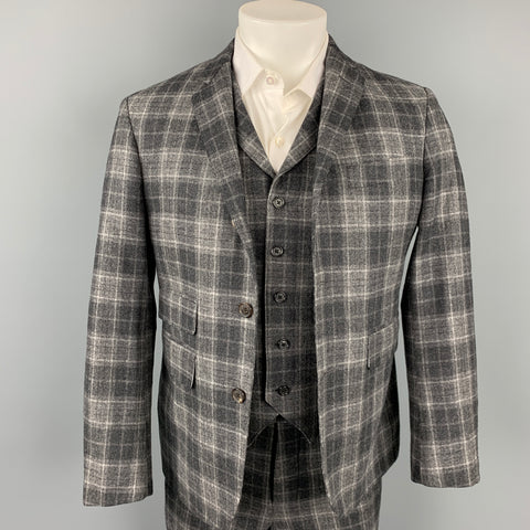 BLACK FLEECE Size 38 Dark Gray Plaid Wool / Cashmere 3 Piece Suit